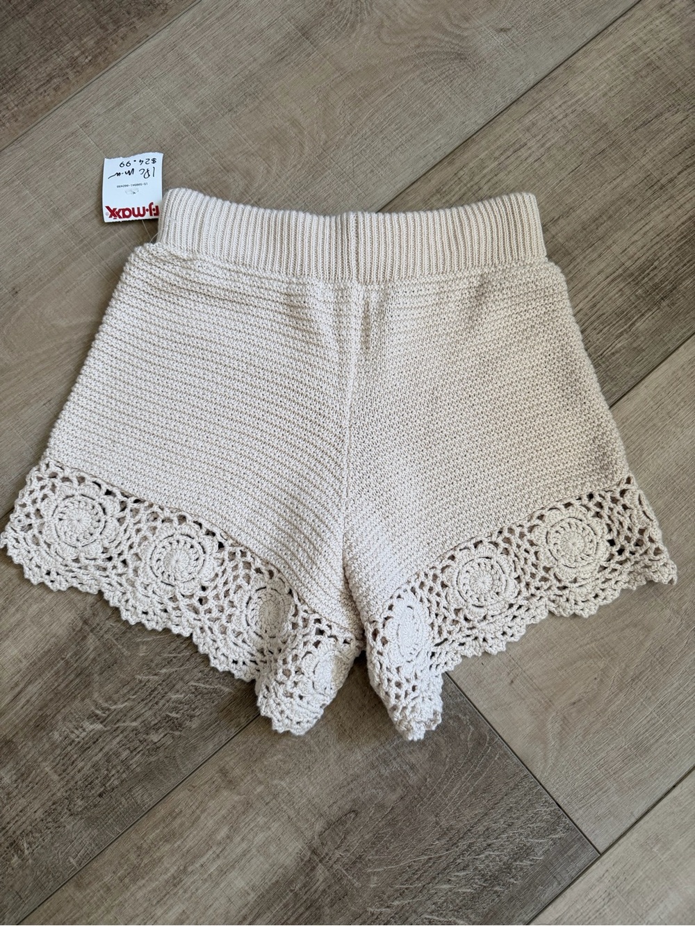 Sincerely Jules Cream Crochet-Hem Knit High-Waist Shorts